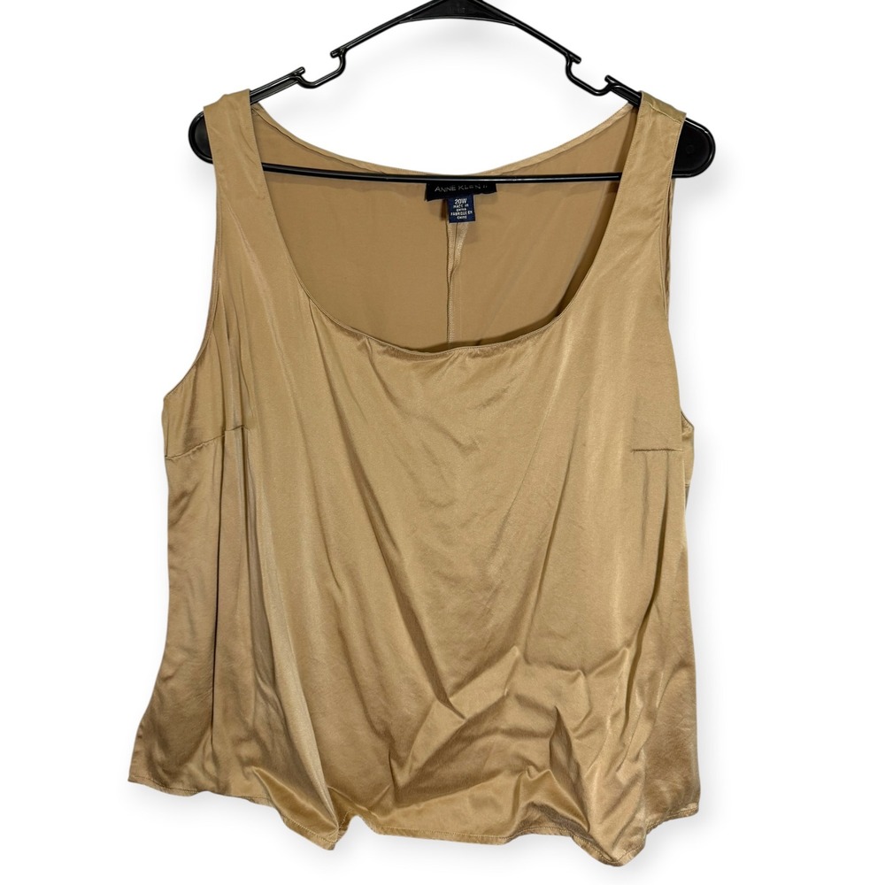 Anne Klein II 20W Gold Silk Sleeveless Scoop Neck Tank Top Shell Quiet Luxury